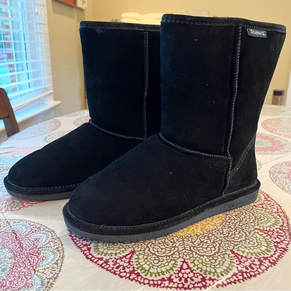 BearPaw Emma Black Shearling Lined Suede Boots